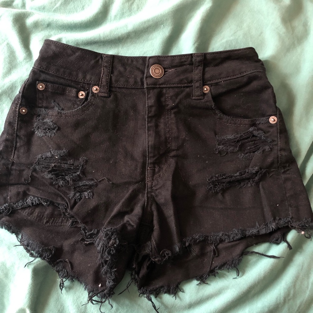 Black American Eagle high waisted fray Jean shorts